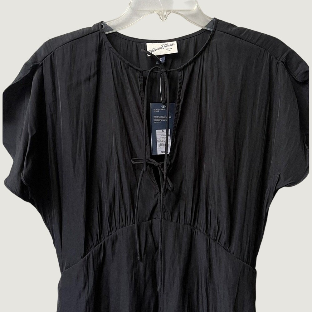 Universal Thread Tie Front Flutter Short Sleeve Mini Dress Womens Medium Black - Picture 3 of 12